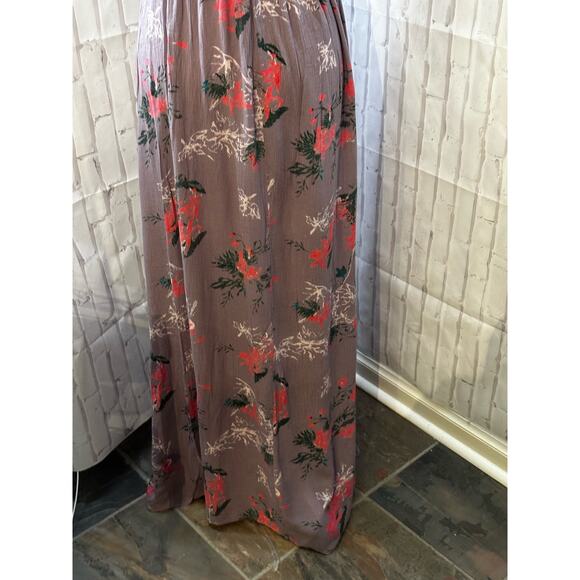 In Creme Floral Print Gemini Smocked Tie Shoulder Maxi Dress Sz L - Picture 8 of 9